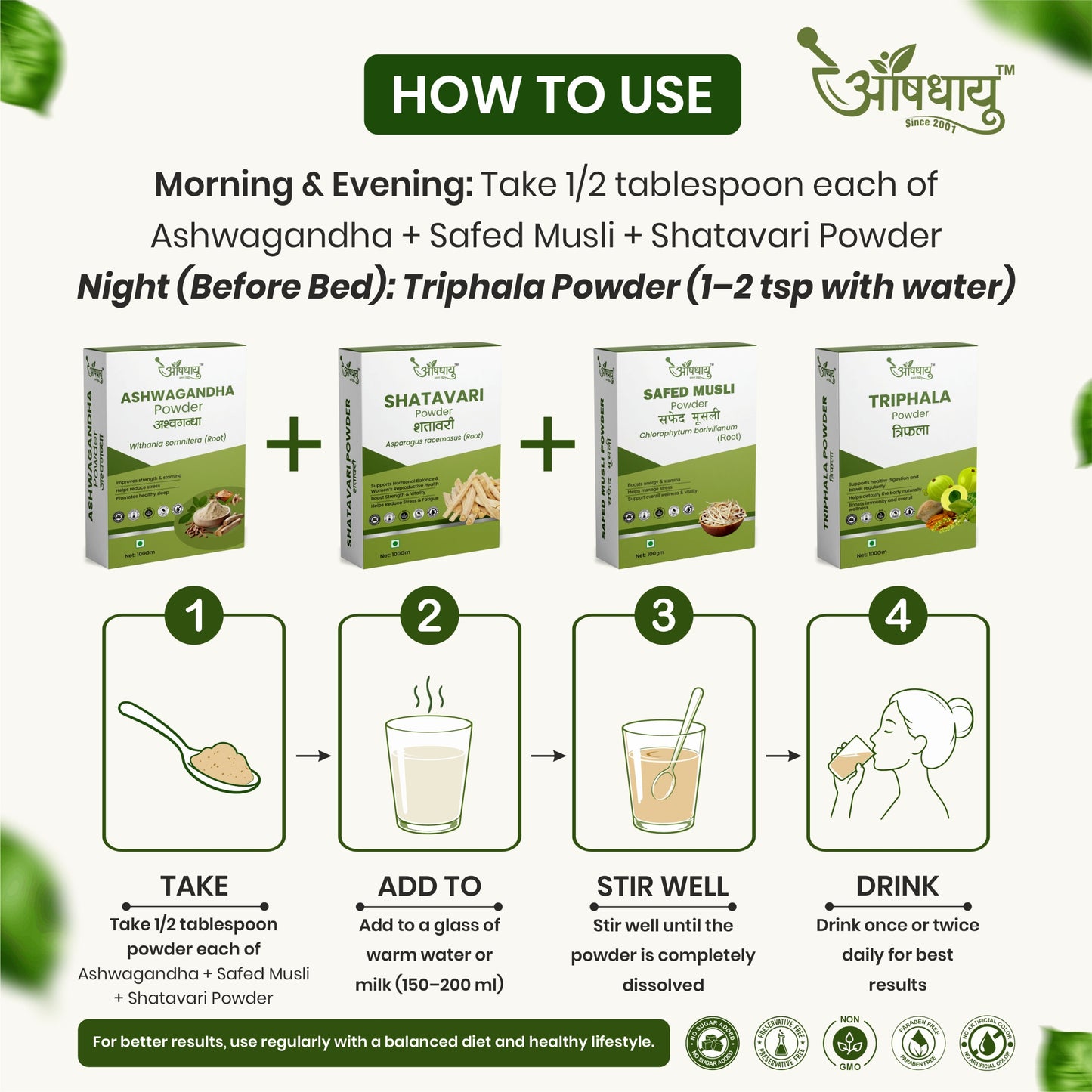 Shakti Pro Combo – Ashwagandha, Shatavari, Safed Musli & Triphala Powder | Strength, Stamina & Recovery Support