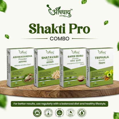 Shakti Pro Combo – Ashwagandha, Shatavari, Safed Musli & Triphala Powder | Strength, Stamina & Recovery Support